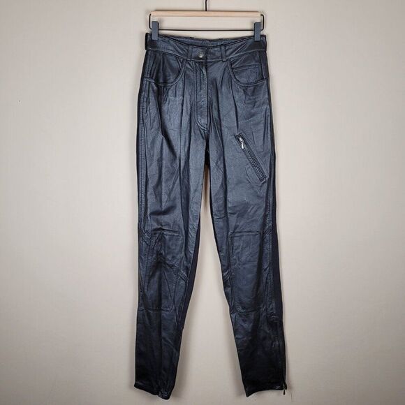 Harley Davidson Vintage 90s Leather Textile Pants High Rise Black Size 38/10 - Picture 2 of 16